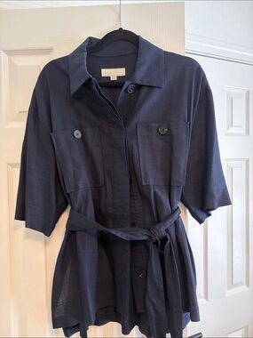 Zara Dark Navy Button-Up Collared Top